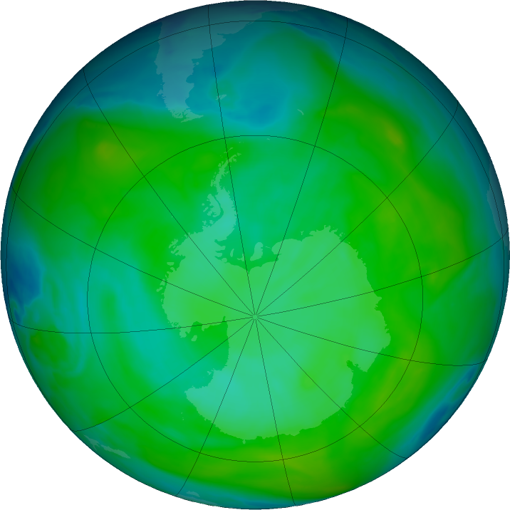 Antarctic ozone map for 02 January 2020